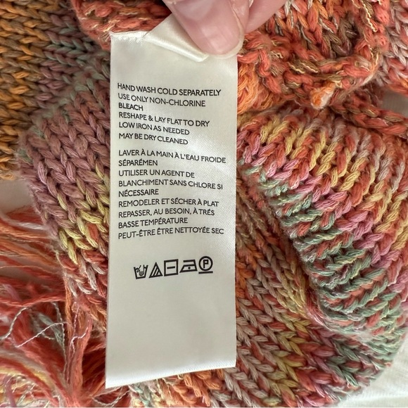 FREE PEOPLE  MULTICOLOR FRINGE KNIT PULLOVER SWEATER WOMEN’S SIZE XS (OVERSIZED) - Picture 7 of 9